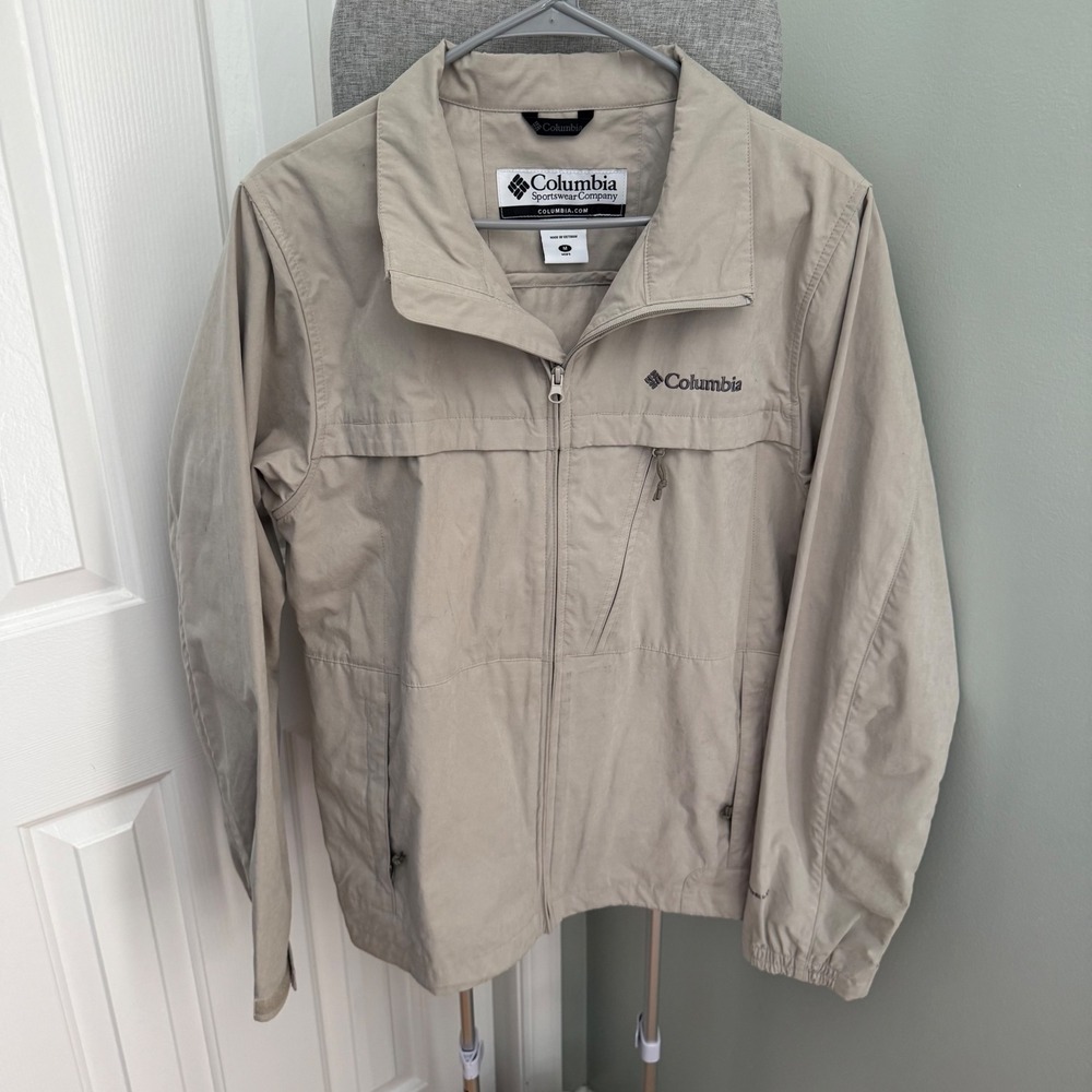 Columbia Beige Windbreaker Jacket Mens M Full Zip Omni Shield Utility Gorpcore